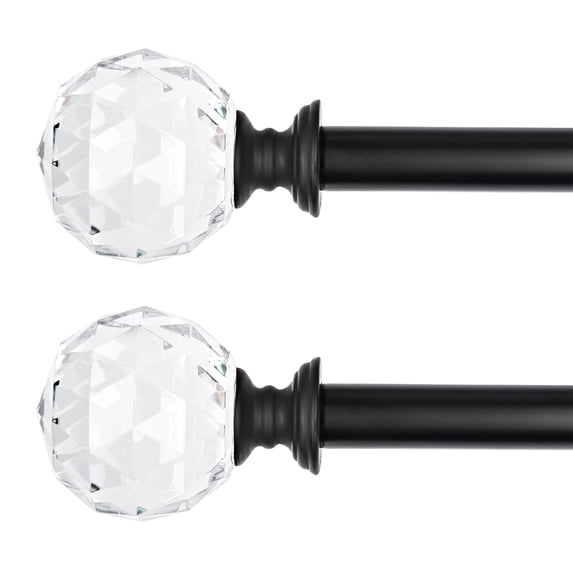 2 Pack 3/4 Inch Diameter Adjustable Curtain Metal Rod with Round Clear Acrylic Ball Finials,66 to 120 Inch
