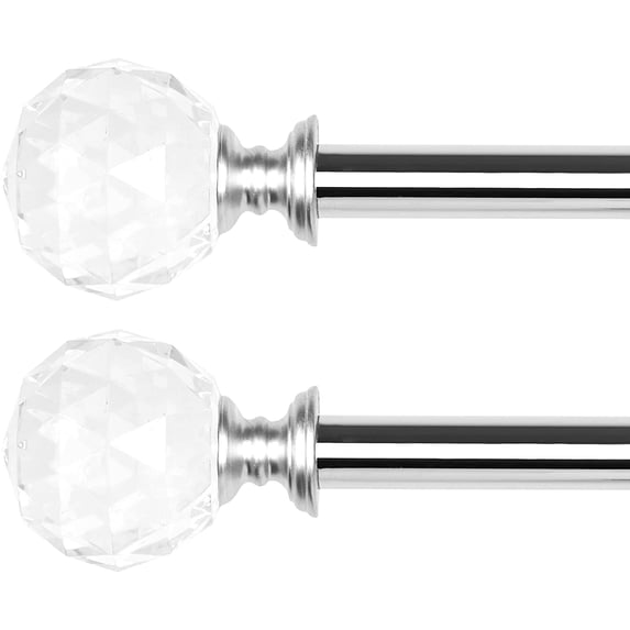 2 Pack 3/4 Inch Diameter Adjustable Curtain Metal Rod with Round Clear Acrylic Ball Finials,66 to 120 Inch