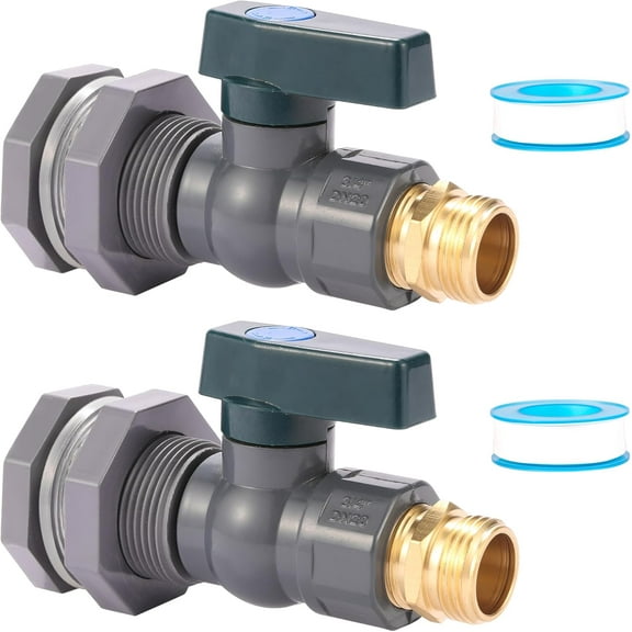 2 Pack 3/4 Inch Rain Barrel Spigot Kit - Water Barrel PVC Garden Diverter Kit with Bulkhead Fitting Hose Faucet Adapter and Thread Seal Tape for Water Tanks, Aquariums, Tubs, Pool, Garden Barrel