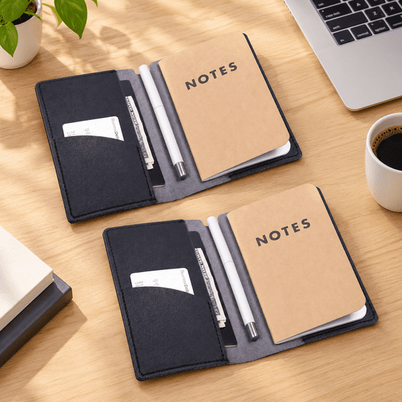 2 Pack 3.5" X 5.5" Black PU Leather Journal Covers for Field Notes Notebooks