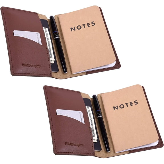 2 Pack 3.5" x 5.5" Journal Cover for Field Notes Notebooks, Brown | PU Leather, A6, , Pocket Book Protector Sleeve, for Passport Size Travel Planner, Small Notepad, Mini Composition