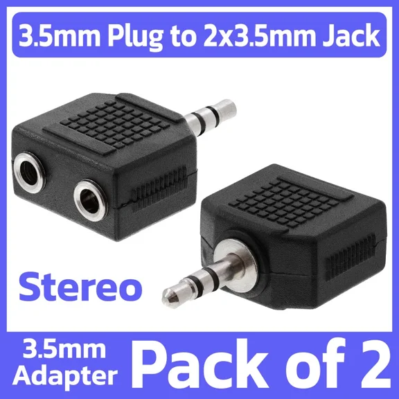 2 Pack 3.5Mm Plug To 2X 3.5Mm Jack Y-Splitter 1/8'' Aux Stereo Adapter Pc Tv