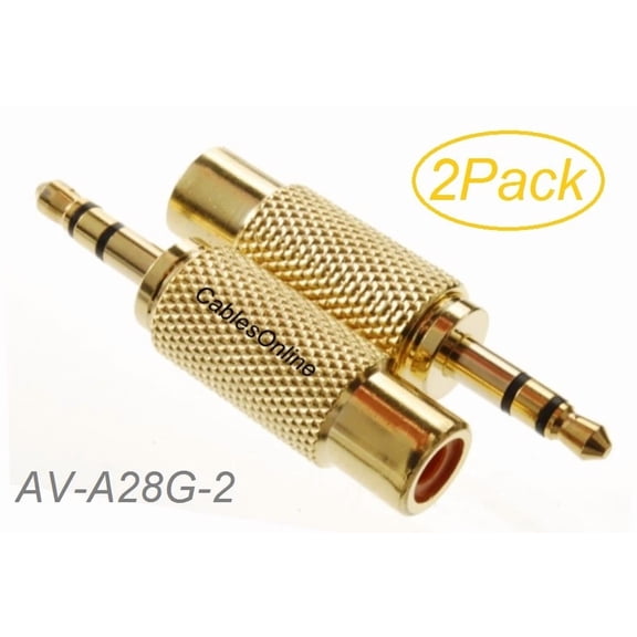 2-Pack 3.5Mm Stereo Trs Male Plug To Rca Female Jack Audio Adapters, Av-A28G-2