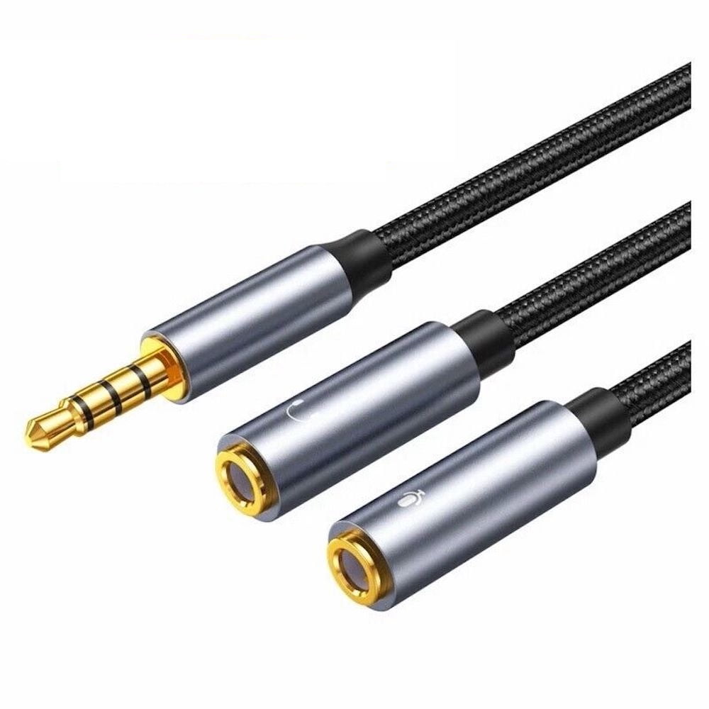 2 Pack 3.5mm AUX Audio Mic Splitter 1 Male to 2 Female Aux Cable