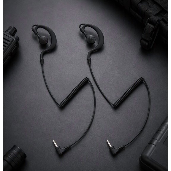 2 Pack 3.5mm Listen Earpiece Earhook Headset, G-Shape Fits Left or Right Ear, Compatible with Mic for Two Way Radios
