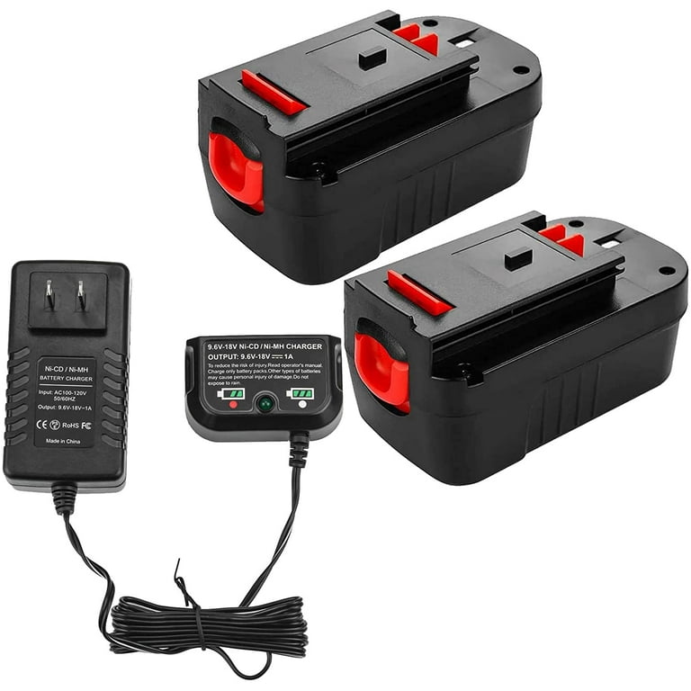 2 Pack 3.6Ah HPB18 Ni Mh 18 Volt Battery and Charger for Black and Decker 9.6V 18V Ni Cd Ni Mh Battery Compatible with Black and Decker HPB18