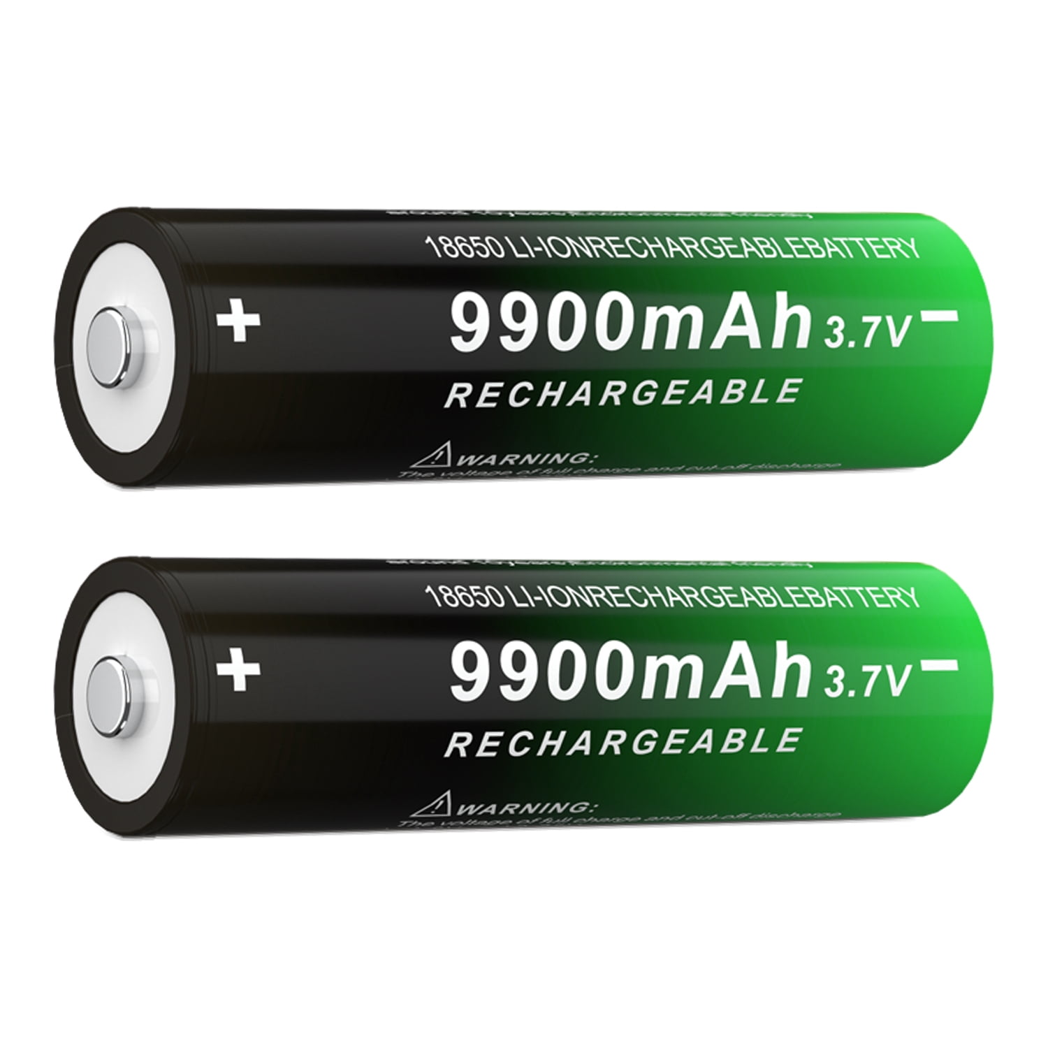 2 Pack 3.7V 1￵￵8￵￵6￵￵5￵￵0 Rechargeable Battery Button Top 9900mAh High Capacity for Flashlights, Headlamps, Doorbells, etc