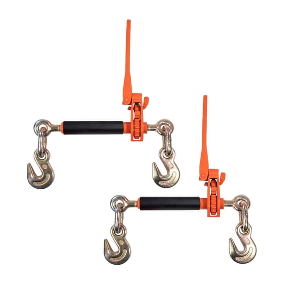 2 Pack 3/8" - 1/2" Hi-Viz Orange Quick Folding Handle Ratchet Load Binder with Grab Hook 12,000 lbs WLL | Tie Down Hauling Chain Binders for Flatbed Truck Trailer