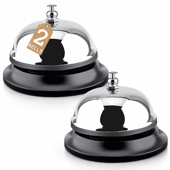 2 Pack 3/8" Diameter Chrome Finish Black Base Desk Service Call Bell