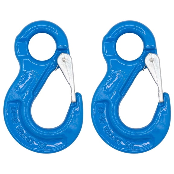 2 Pack 3/8" G100 Eye Sling Hook with Safety Latch for Lifting & Rigging | 8,800 LBS WLL 35,200 LBS Break Strength | Fits G100 1/2" Chains Wire Ropes Slings Blue Alloy Steel ASME B30.29