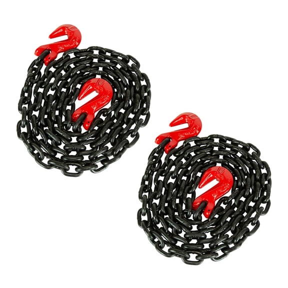 (2 Pack) 3/8 Inch x 20 FT G80 Black Transport Binder Chain with Clevis Grab Hooks - 7,100 lbs Working Load Limit - Heavy Duty Grade 80 Safety Trailer Logging Chain
