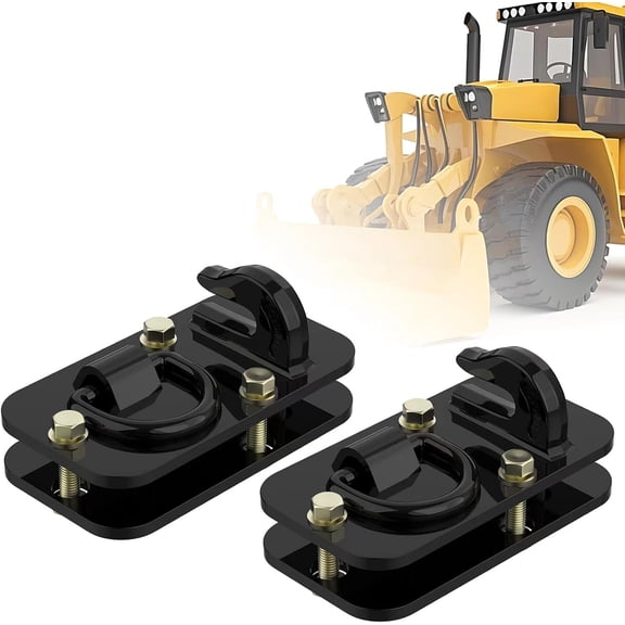 2 Pack 3/8" Tractor Bucket Hooks with Tie Down Ring - Grade 70 Forged Steel Bolt-On Grab Hook with Backing Plate, Max Load 15,000 lbs, Compatible with Kubota, John Deere, RV, UTV, Truck, Black