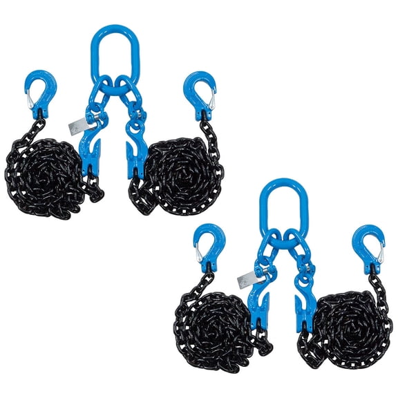 2 Pack 3/8" x 10' G100 2 Leg Chain Sling with Adjusters & Clevis Hooks with Latch - Steel Lifting Chain, 15,200 lb WLL, Heavy Duty Overhead Lifting & Rigging Sling