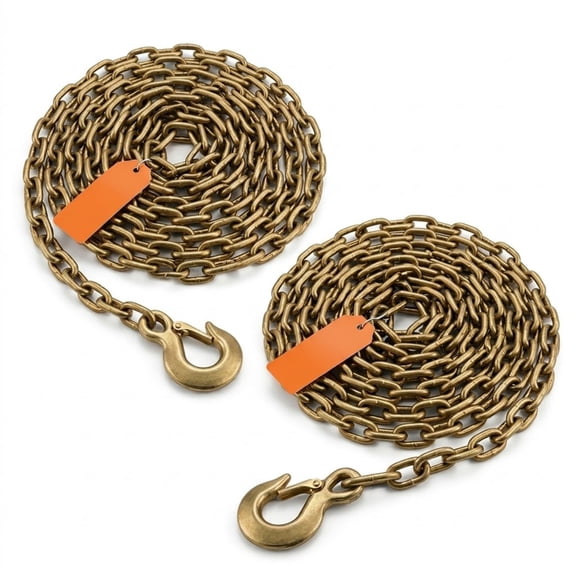 2 Pack 3/8" x 20 ft G80 Transport Binder Chain, 7100 lbs Working Load Limit, DOT Certified Tow Chain with Clevis Grab Hooks