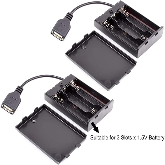 2 Pack 3 AA Battery Box Holder USB Cable 4.5V Case 3 Slots On Off Switch Cover