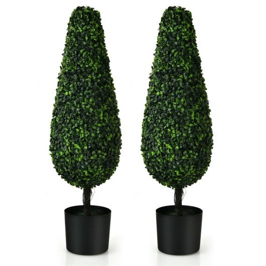 Lush Boxwood Tower Topiary in Black Plastic Pot, UV Resistant