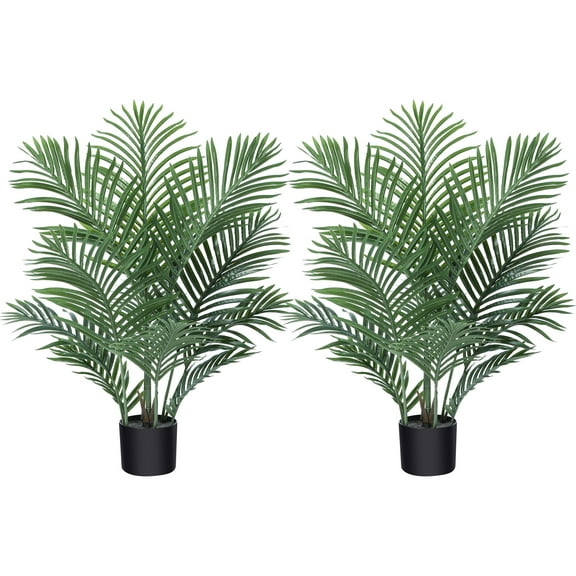 2 Pack 3 Feet Fake Majesty Palm Plant Artificial Majestic Palm Faux Ravenea Rivularis in Pot for Indoor Outdoor Home Office Store, Great Housewarming Gift, Set of 2