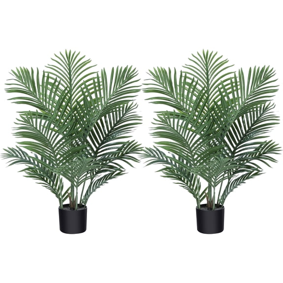 DR.Planzen 2 Pack 3 Feet Fake Majesty Palm Plant Artificial Majestic Palm Faux Ravenea Rivularis in Pot for Indoor Outdoor Home Office Store, Great Housewarming Gift, Set of 2