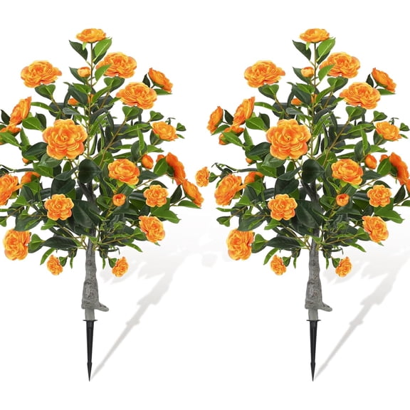 2 Pack 3 Ft Artificial Camellia Tree 36 Inch Faux Floral Bush Orange