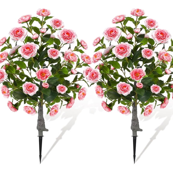 2 Pack 3 Ft Pink Artificial Camellia Tree 36 Inch Faux Floral Bush for Indoor Outdoor Use