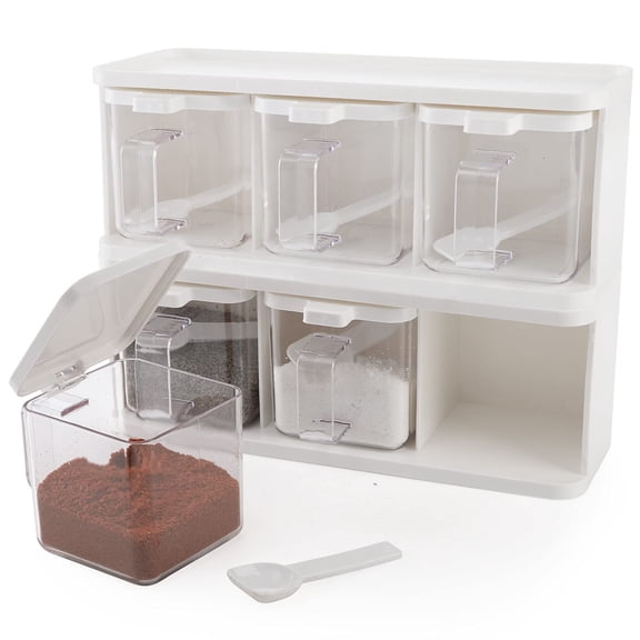 2 Pack 3 Grid Seasoning Storage Boxes with Handle and Spoon