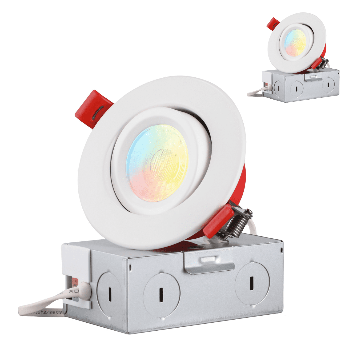 2 Pack 3 Inch 7W Fire Rated Gimbal LED Recessed Light, 5CCT Dimmable Canless Downlight with J-Box, Meets UL263 & ASTM E119, 2 Hour Fire-Rated Commercial Ceilings