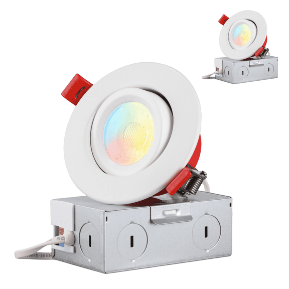 2 Pack 3 Inch 7W Fire Rated Gimbal LED Recessed Light, 5CCT Dimmable Canless Downlight with J-Box, Meets UL263 & ASTM E119, 2 Hour Fire-Rated Commercial Ceilings