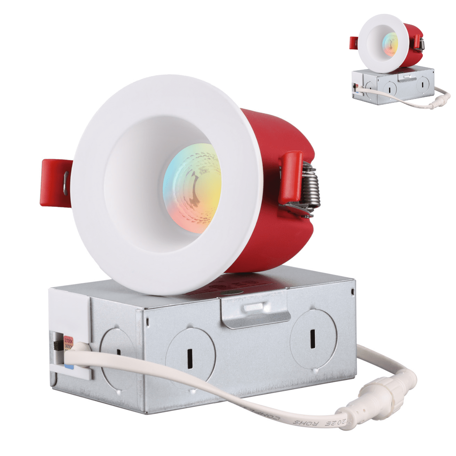 2 Pack 3 Inch 8W Fire Rated Deep Baffle LED Recessed Light, 5CCT Dimmable Canless Downlight with J-Box, Meets UL263 & ASTM E119, 2 Hour Fire-Rated Commercial Ceilings