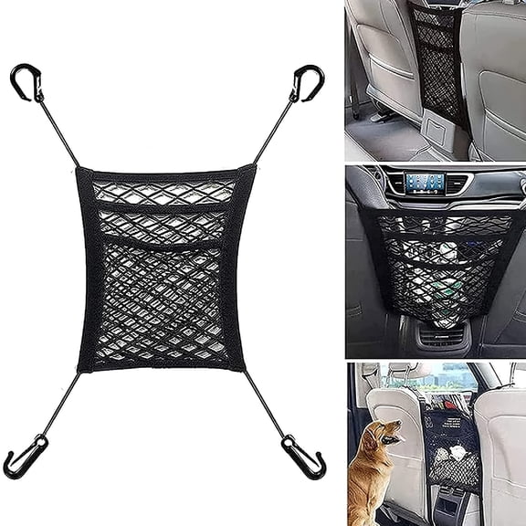 2-Pack 3-Layer Car Mesh Organizer Back Seat Net Storage Pouch with Hooks for Vehicle Organization