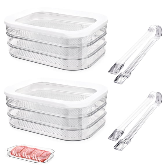 2 Pack 3-Layer Deli Meat Container for Fridge and Tong, Stackable Bacon Storage Containers for Fridge with Lid Food Box for Cold Cuts Lunch Meat Cheese Meal Prep, 550 ML/18.6 OZ