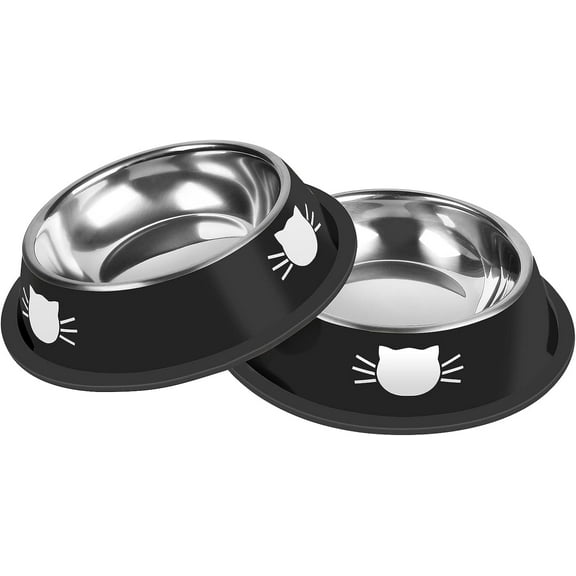 2 Pack/ 3 Pack Cat Bowls Non-Slip Stainless Steel Small Cat Food Bowls, Unbreakable Thicken Cat Feeder 7 Oz Cat Dishes Suitable for Indoor Small Pets Removable Rubber Base, Easily Clean Lovely Color