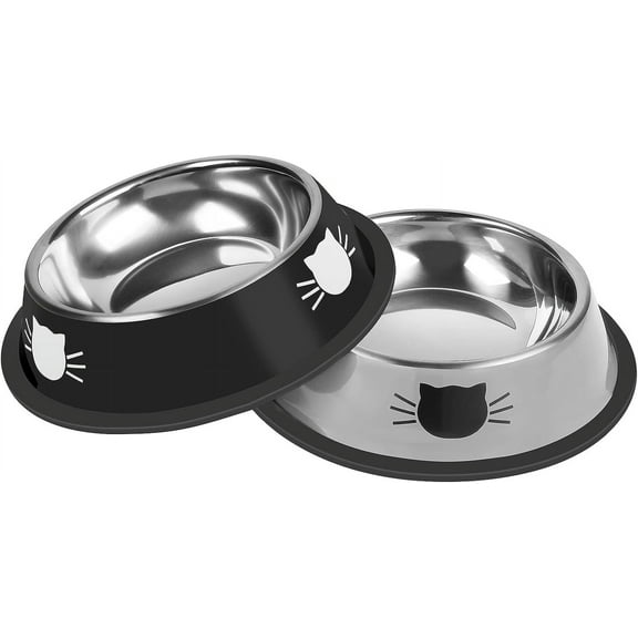 2 Pack/ 3 Pack Cat Bowls Non-Slip Stainless Steel Small Cat Food Bowls, Unbreakable Thicken Cat Feeder 7 Oz Cat Dishes Suitable for Indoor Small Pets Removable Rubber Base, Easily Clean Lovely Color