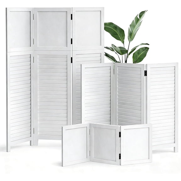 2 Pack 3 Panel Wood Short Room Divider Folding Screen Freestanding Modular Louvered Partition Screen For Bedroom Home Office Apartment Privacy, White
