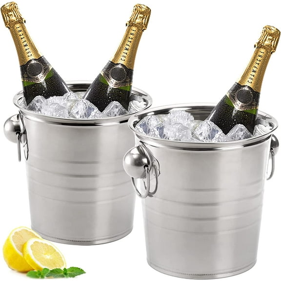 2 Pack 3 Quart Ice Bucket with Handles, Bevera Tub Galvanized Metal Bucket, Drink and Wine Chiller for Bar, Party, BBQ, Great Indoor Outdoor Use