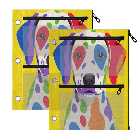 2 Pack 3-Ring Binder Pencil Pouch with Clear PVC Windows Color Spotted Dog Pop Print Large Capacity Stationery Bag for Classroom Office Supplies