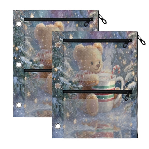 2 Pack 3-Ring Binder Pencil Pouch with Clear PVC Windows Giant Cute Bear Large Capacity Stationery Bag for Classroom Office Supplies