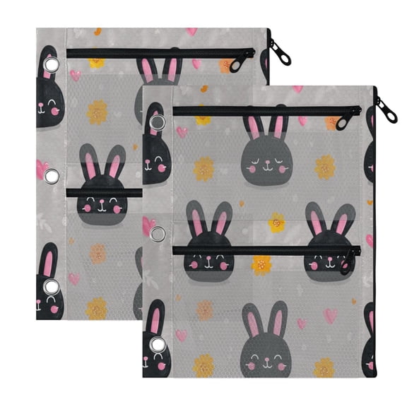 2 Pack 3-Ring Binder Pencil Pouch with Clear PVC Windows Midnnight Buny Smile Large Capacity Stationery Bag for Classroom Office Supplies