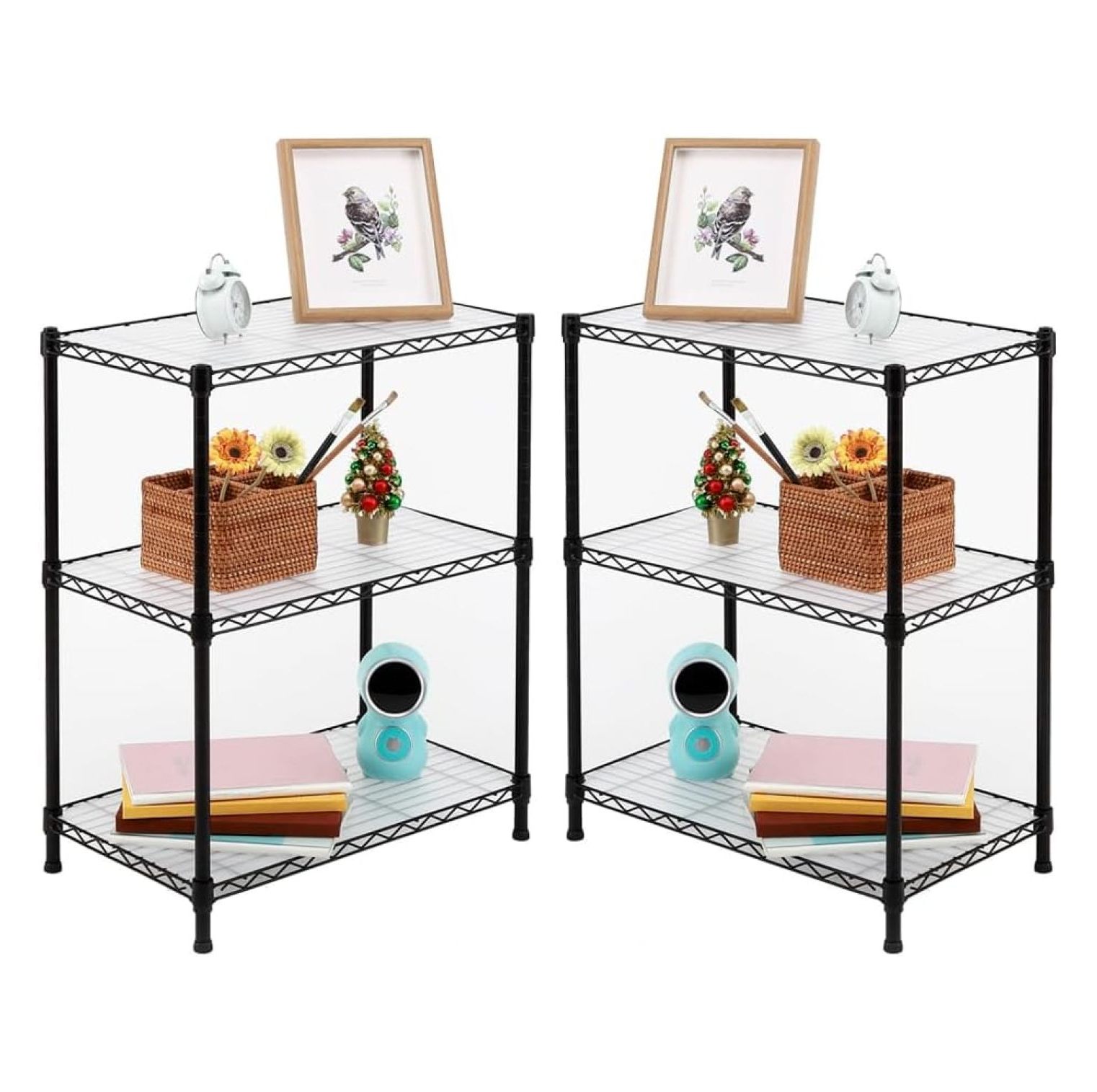 2Pack 3Shelf Shelving Unit with 3Shelf Liners, Adjustable Rack, Steel Wire Shelves, Shelving