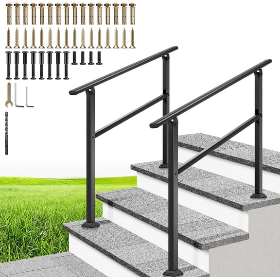 2-Pack 3 Step Hand Rails for Outdoor Steps, Galvanized Steel Railing, Straight Oval Exterior Hand Railing for Porch, Deck, or Indoor Stairs, Railing Kit