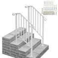 thumbnail image 1 of 2 Pack 3 Step Handrails for Outdoor Steps, Fits 2 or 3 Steps Wrought Iron Stair Railing, Metal Hand Rail with Installation Kit, Staircase Handrails for Porch, Deck, Concrete, Exterior Steps, White, 1 of 17