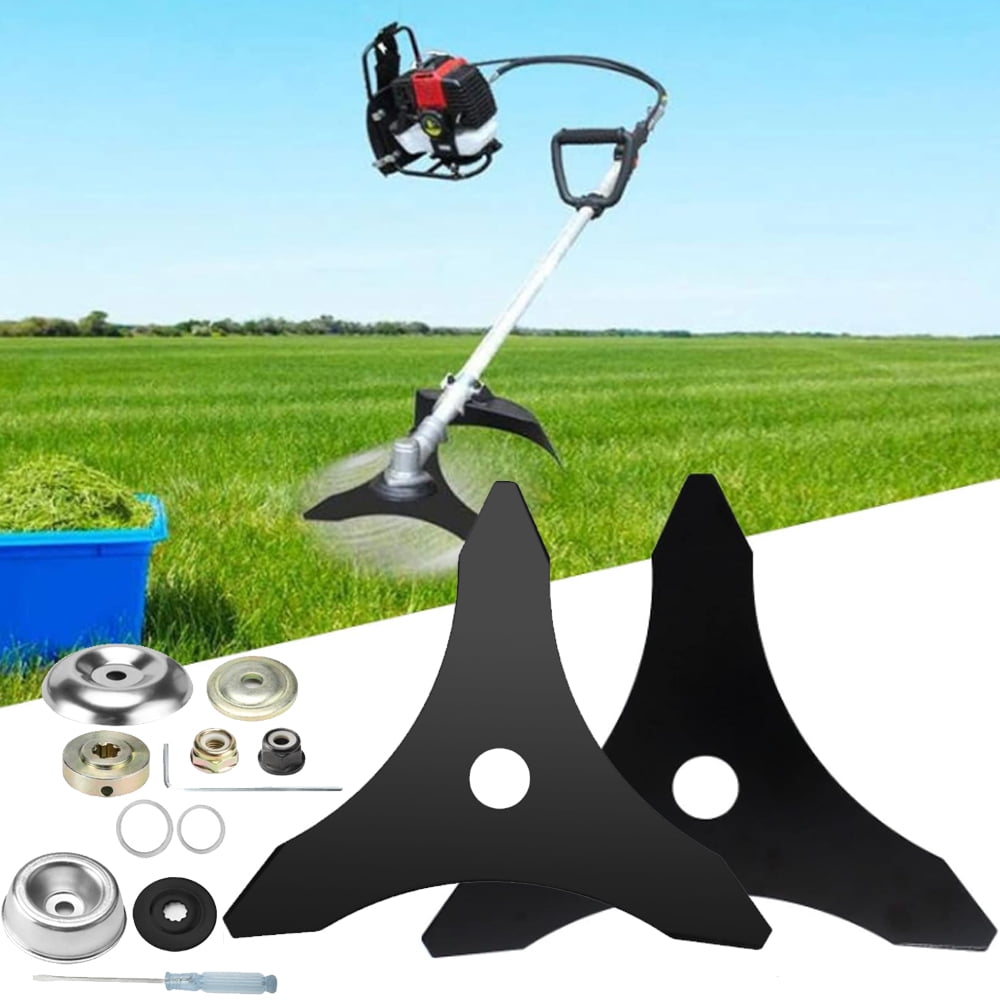 2 Pack 3 Teeth Brush Cutter Blades 10 Inch Manganese Steel Weed Eater Blade Sharp Weed Trimmer