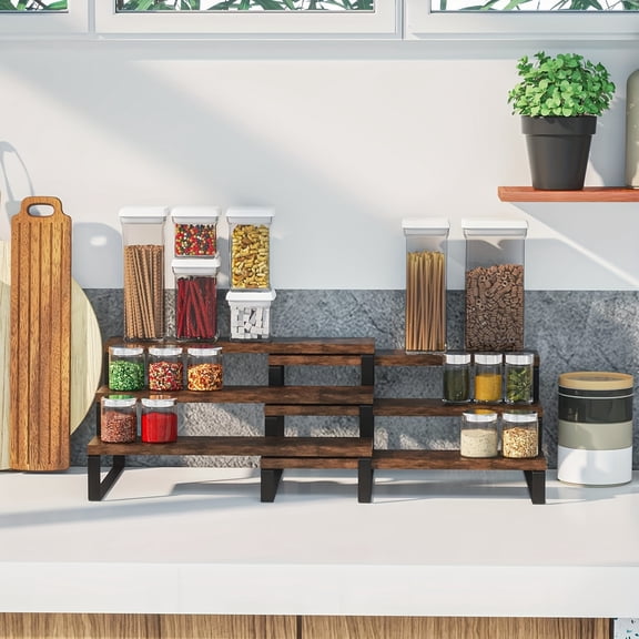 2 Pack 3 Tier Expandable Spice Rack Organizer (13.8" To 26")Display Riser Stand, Kitchen Cabinet Countertop Pantry Coffee Bar Display Shelf For Spice, Liquor, Perfume, Makeup,Figure, Dolls Collection
