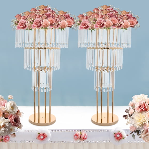 2-Pack 3-Tier Flower Stands Round Base Floor/Tabletop for Wedding Party Decor Photography Background