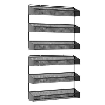 2 Pack 3 Tier Metal Spice Rack Organizer Wall Mount Seasoning Jars Shelf for Kitchen Bathroom Offic in Black