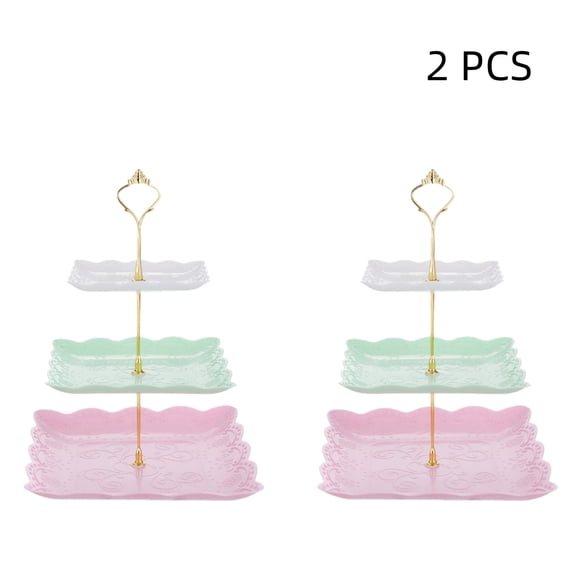 2-Pack 3-Tier Serving Trays, Food-Grade PP Plastic Tiered Stand with Handle, Reusable Cupcake Stand/Fruit Platter for Party, Wedding, Birthday, Dessert Table Display.