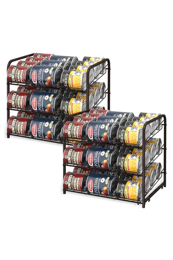 2 Pack 3-Tier Stackable Can Rack Organizer Storage Soda Cola Holder, Brown