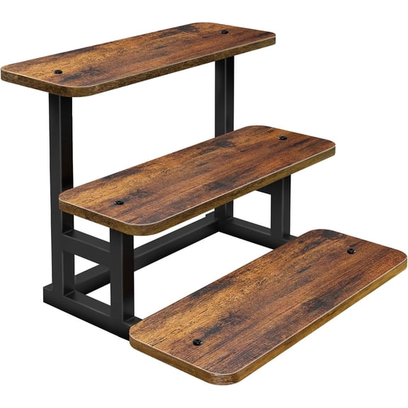 2-Pack 3-Tier Wooden Cupcake Stand with Metal Frame, Stepped Dessert Display Risers for Parties, Farmers Markets & Serving Trays