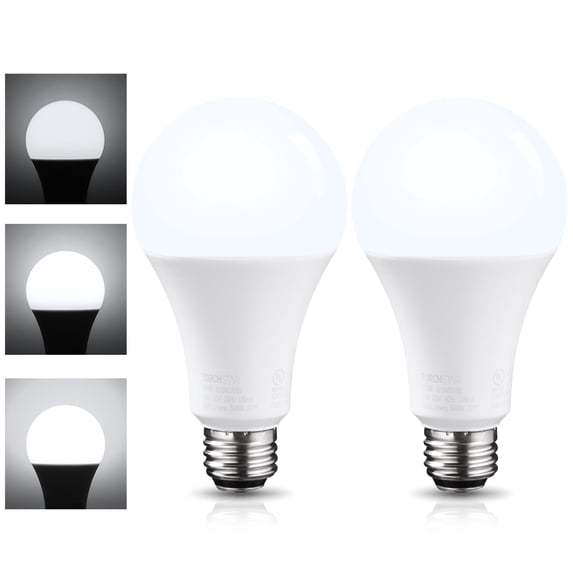 2 Pack 3 Way A21 LED Light Bulb, 40/60/100W Equivalent, E26 Base, 5000K Daylight