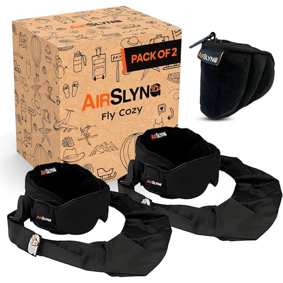2 Pack 3-in-1 Airplane Sleep Support System - Plane Sleeping Accessories with Memory Foam Long Haul Flight Pillow, Adjustable Travel Eye Mask, and Blanket-Like Body Sling - Fits in Carry On