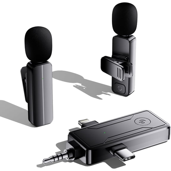 2-Pack 3-in-1 Wireless Mini Lavalier Microphone for iPhone & Android, 65ft Noise Reduction Clip-on Dual Mics, 6H Battery for Vlogging YouTube Interview Recording